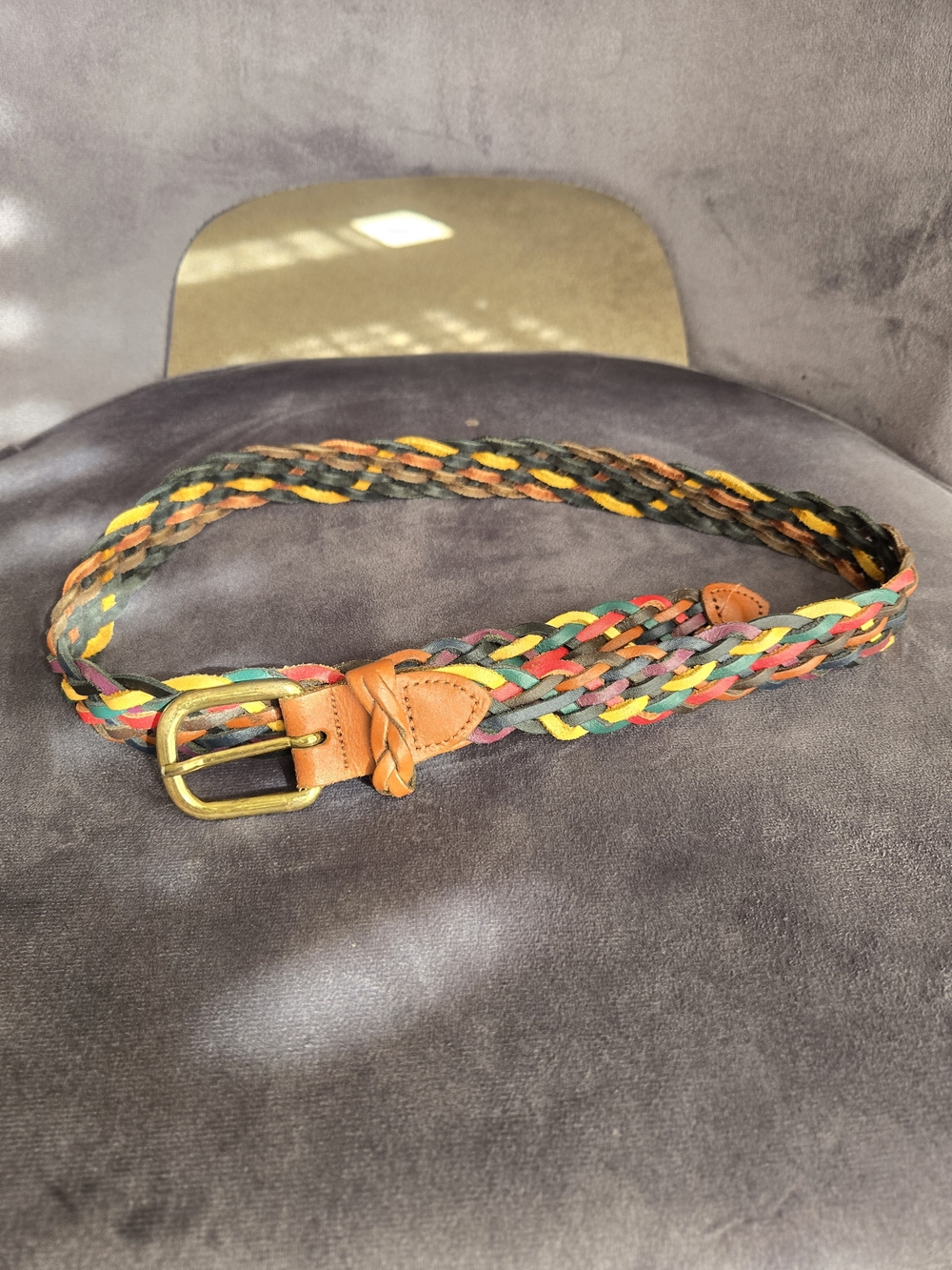 Capezio Multicolor Braided Leather Belt with Tan Ends